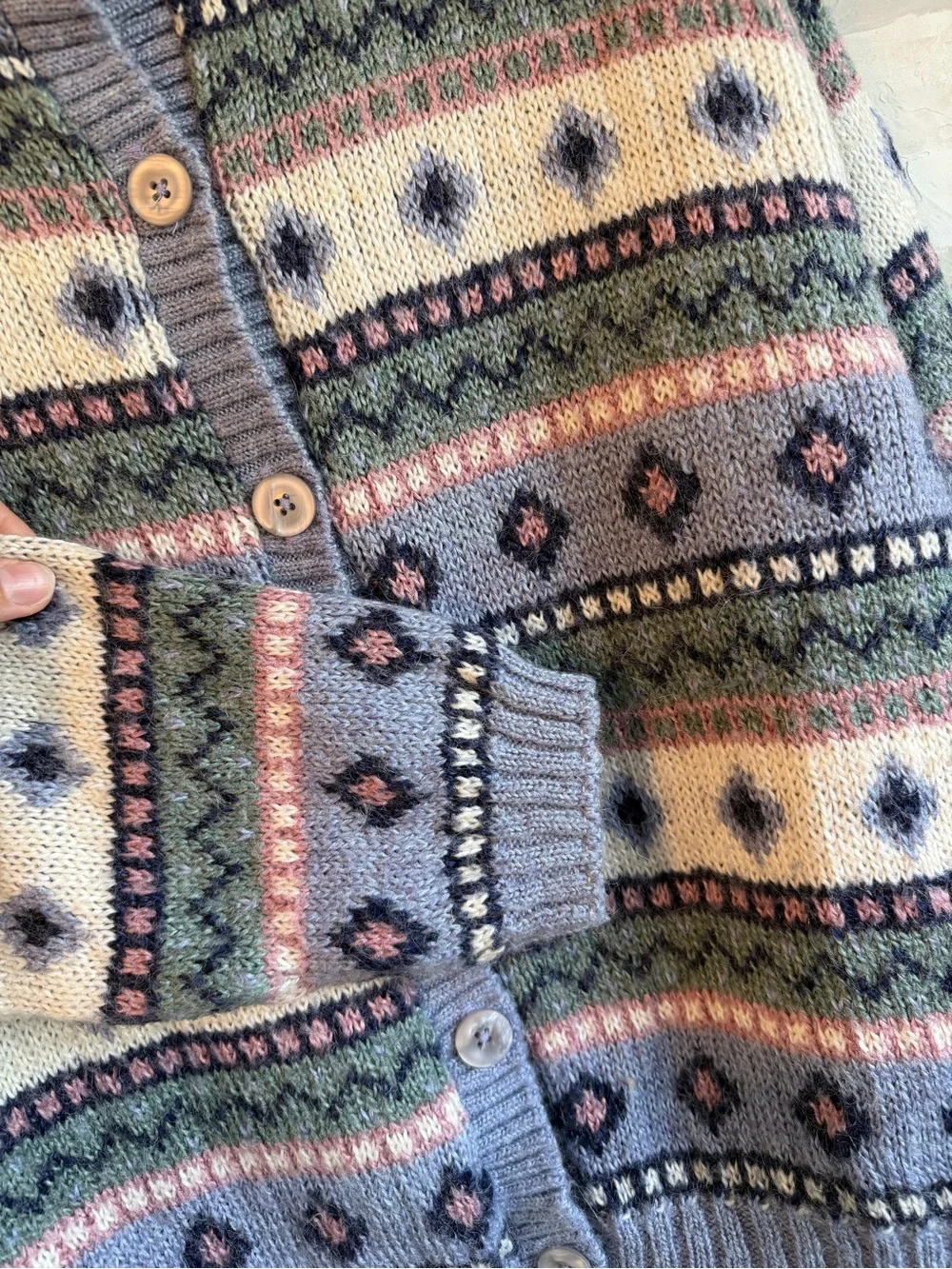 L.L.Bean Fair Isle Wool Blend Cardigan Sweater Lavender Nordic Cottagecore Y2K M